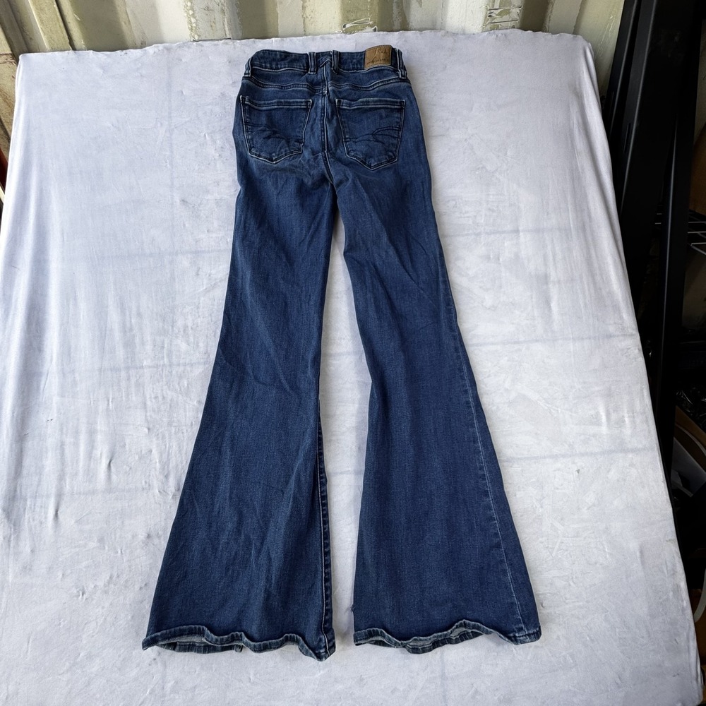 American Eagle Flare Jeans Womens 00R Blue Next Level Stretch Seamed Front Slit